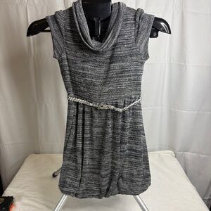 Vintage Amy Byer Girl's Size 14 Cowl/Turtle Neck Sweater Dress Gray Silver Belt